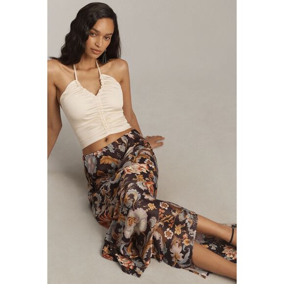 Anthropologie Tilda Maxi Slip Skirt Side-Slit Black Multi Size L - Picture 12 of 12